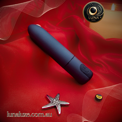 Compact black Bullet Buzz vibrator, discreet pleasure toy by LunaLuxe Australia.