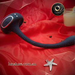 App-controlled vibrating cock ring and prostate massager with wireless remote.