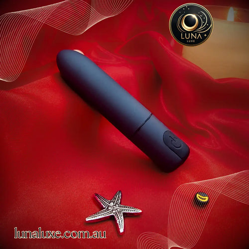 Compact black Bullet Buzz vibrator, discreet pleasure toy by LunaLuxe Australia.