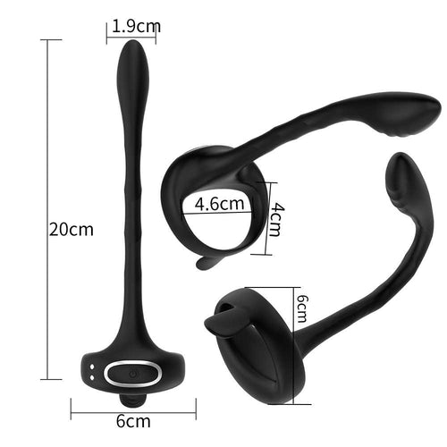 Silicone cock ring and prostate massager set with customizable vibration patterns.