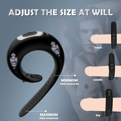 Luxury adjustable penis ring vibrator showcasing 10 intense vibration modes, ideal for men's pleasure.