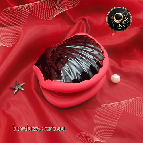 Close-up of the Shell Shock’s ribbed sleeve on red satin—deep, grippy texture for intense pull.