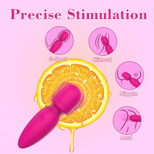 Target diagram showing precise clitoral contact and flexible neck for accurate positioning.