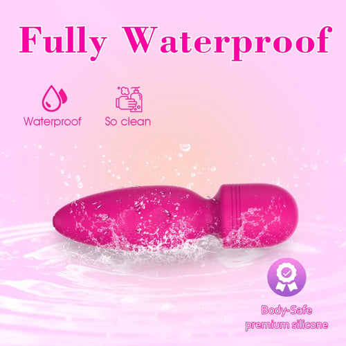 IPX7 waterproof mini wand vibrator, safe for shower or bath use.