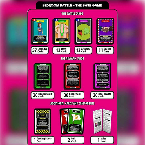 Grid layout showing multiple Bedroom Battle cards with tease, dare, and act prompts.