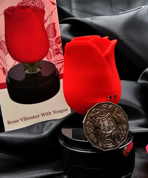 Rose toy standing upright—discreet nightstand look with powerful motor inside.