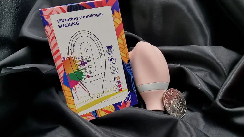 Lifestyle shot with pattern display—multiple suction and lick modes for custom intensity.