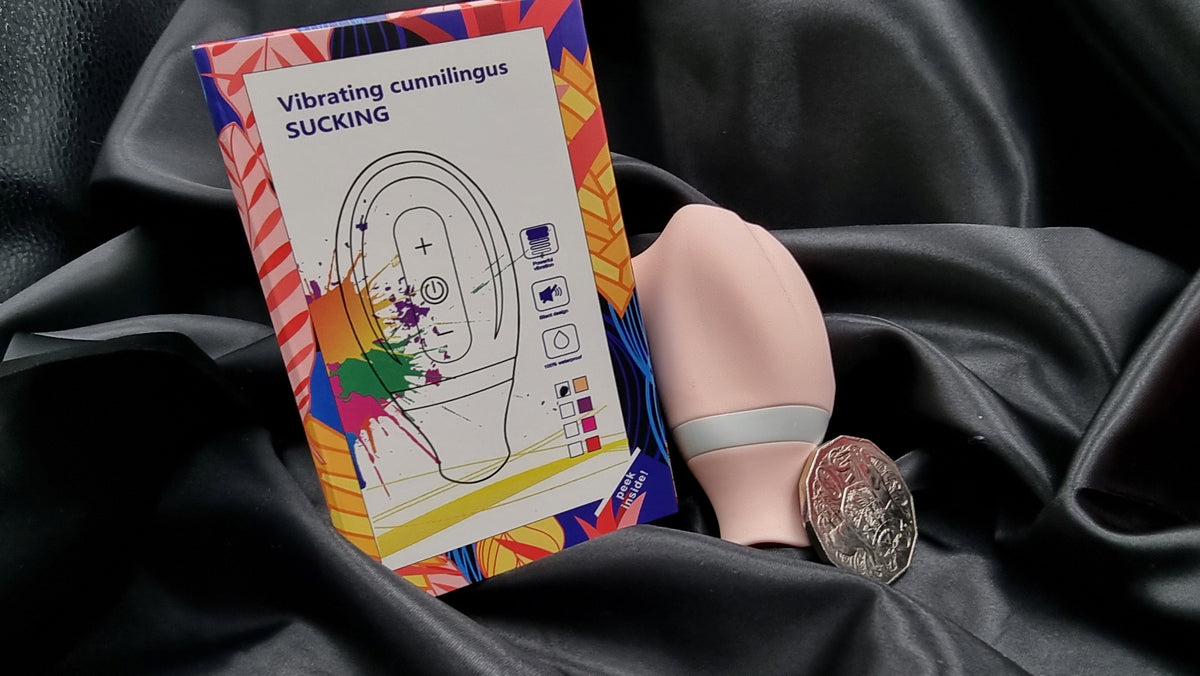 Lifestyle shot with pattern display—multiple suction and lick modes for custom intensity.