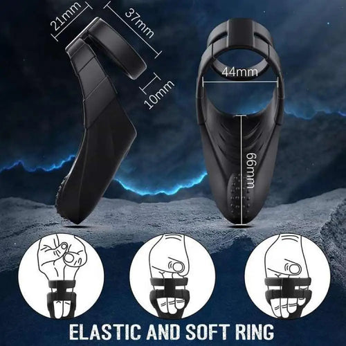 Close set of icons showing USB rechargeable, waterproof, soft silicone, and adjustable fit features.