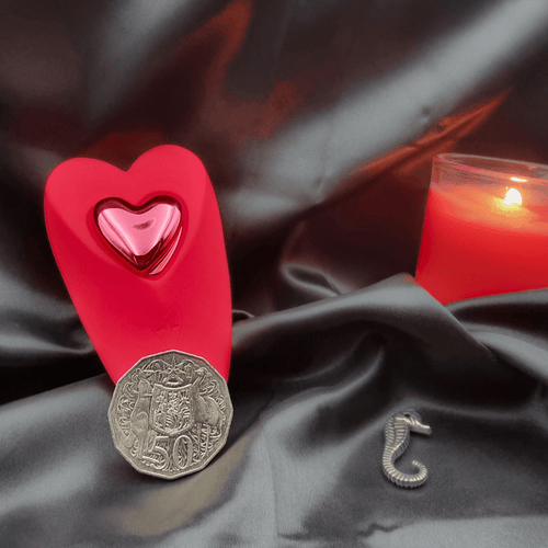 Close-up of the LoveLink heart window showing the contact point for precise external stimulation.