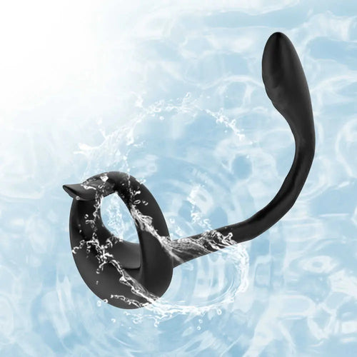 IPX7 waterproof prostate massager submerged in water, safe for shower or bath use.
