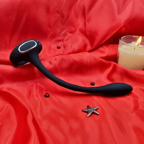 Angled shot highlighting the raised perineum stimulator and flexible neck for accurate placement.