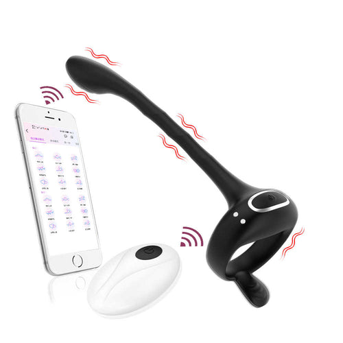 Product with smartphone and remote diagram, showing app control, length measurements, and bend angle.