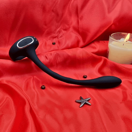 Angled shot highlighting the raised perineum stimulator and flexible neck for accurate placement.