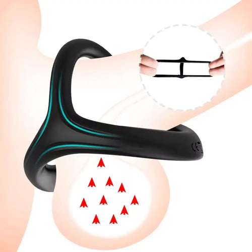 Placement diagram illustrating cock and ball ring fit at the base with breathable design points.