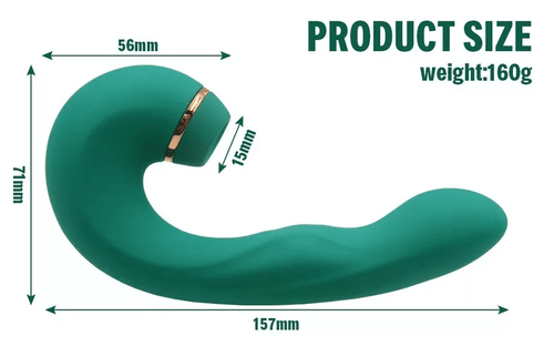 3D rotation graphic of the Luna Pulse+, highlighting flexible neck and body-safe silicone finish.