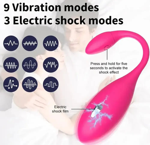 Feature graphic listing multiple vibration modes and electric pulse options for precise stimulation.