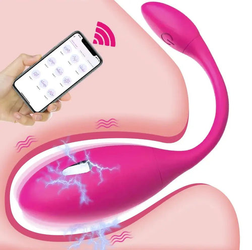 Phone and toy together indicating Bluetooth connection for remote control of the wearable vibrator.