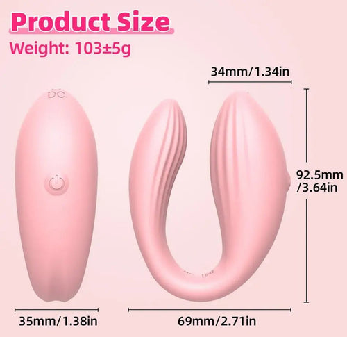 Product size diagram in millimetres for the U-shaped wearable, including length and width measurements.