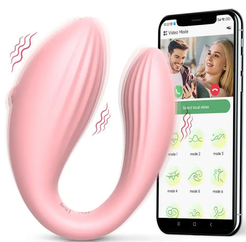 Product beside a smartphone displaying the app control interface for remote vibration patterns.